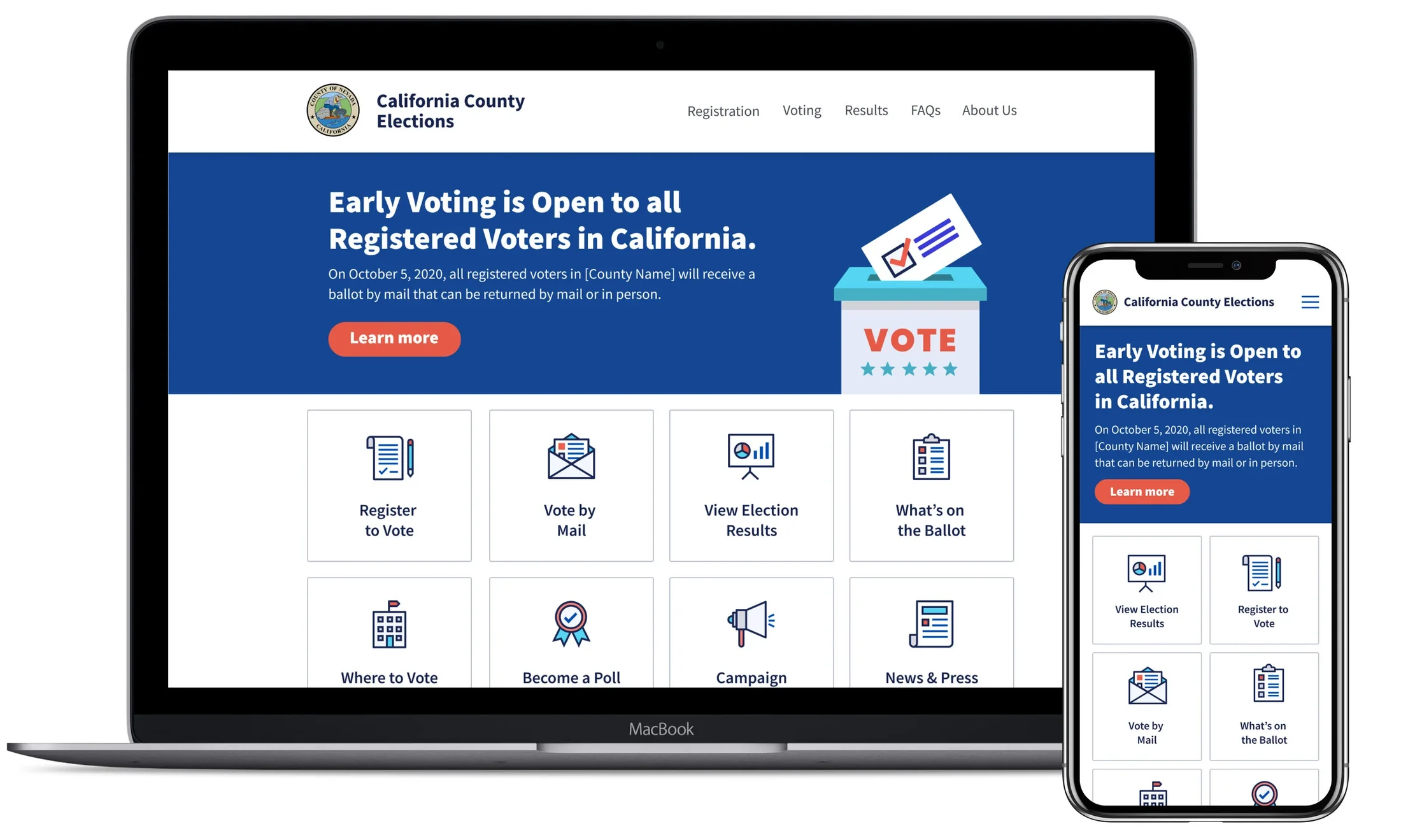 Local elections website template shown across devices