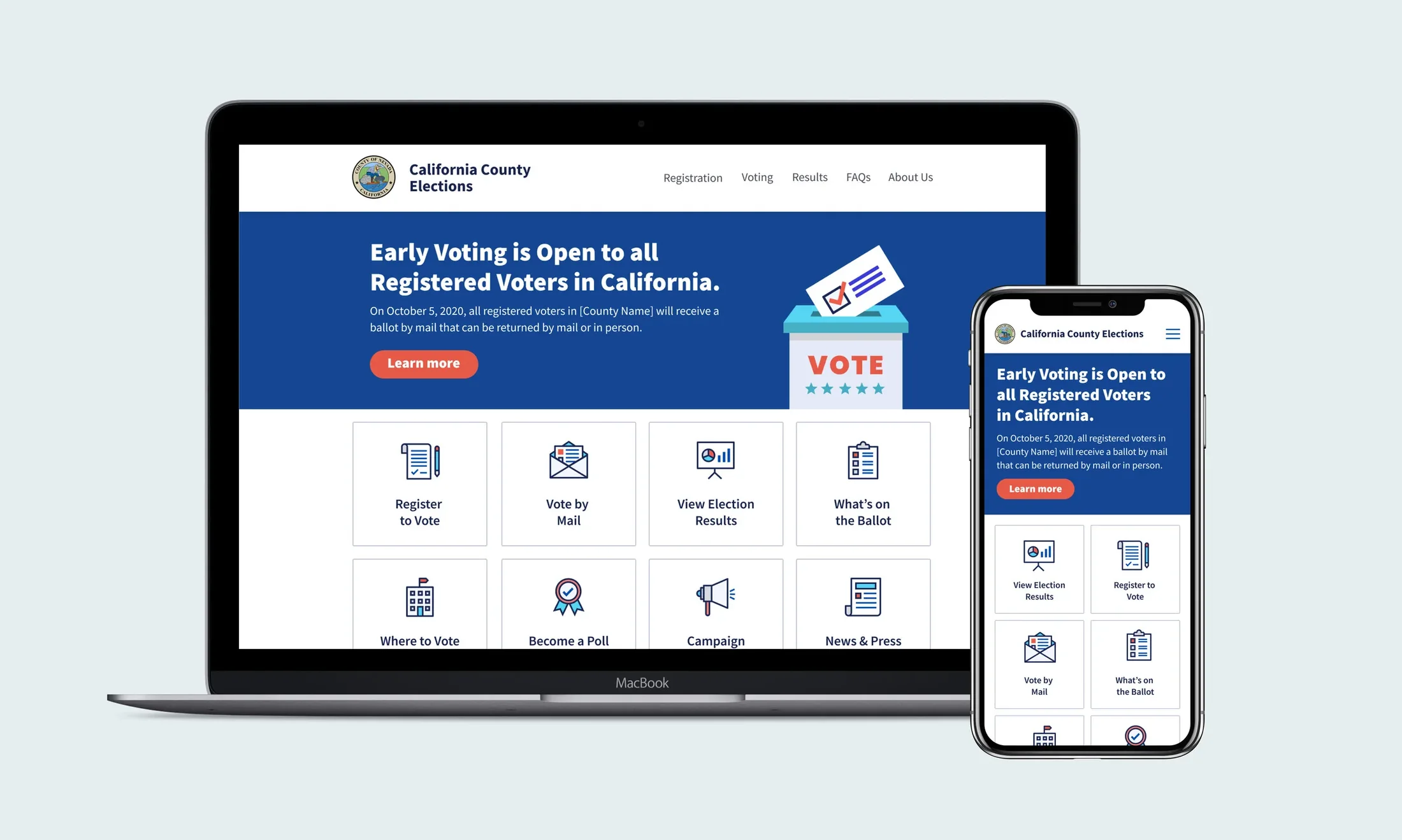 Local elections website template shown on laptop and mobile