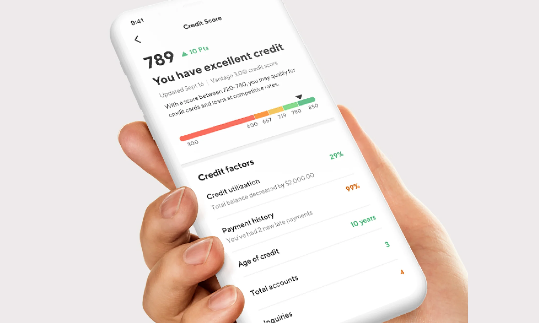 SoFi credit score tracking shown on a mobile app screen
